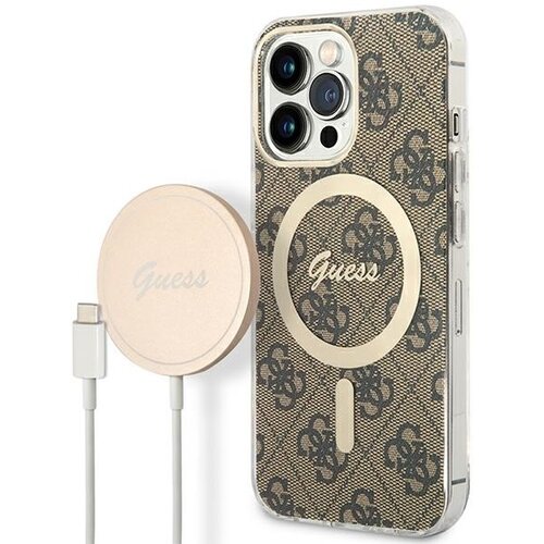 Etui GUESS 4G Print do Apple iPhone 13 Pro Max Brązowy + Ładowarka MagSafe