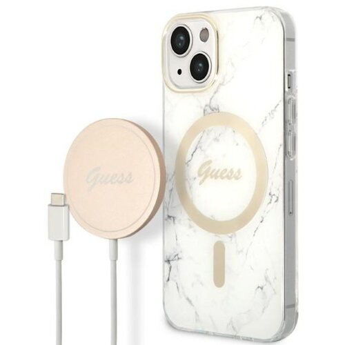 Etui GUESS Marble do Apple iPhone 14 Biały + Ładowarka MagSafe