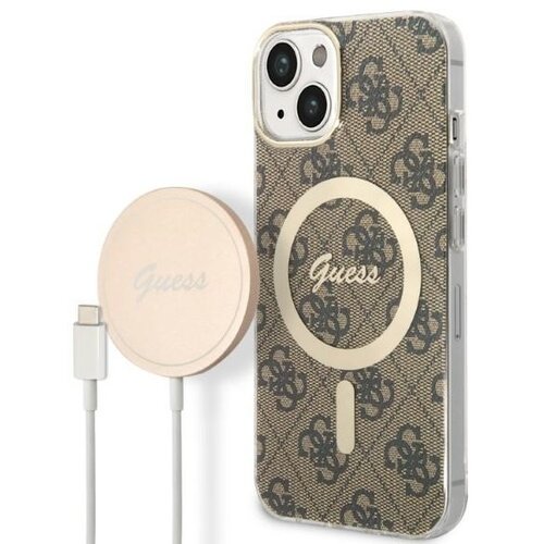 Etui GUESS 4G Print do Apple iPhone 14 Plus Brązowy + Ładowarka MagSafe