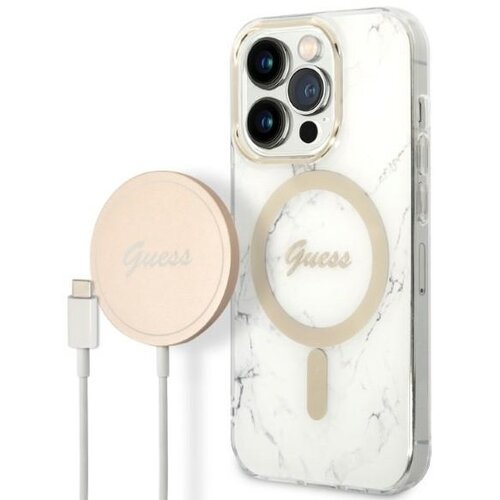 Etui GUESS Marble do Apple iPhone 14 Pro Max Biały + Ładowarka MagSafe