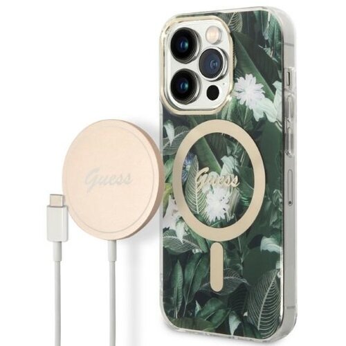 Etui GUESS Jungle do Apple iPhone 14 Pro Max Zielony + Ładowarka MagSafe