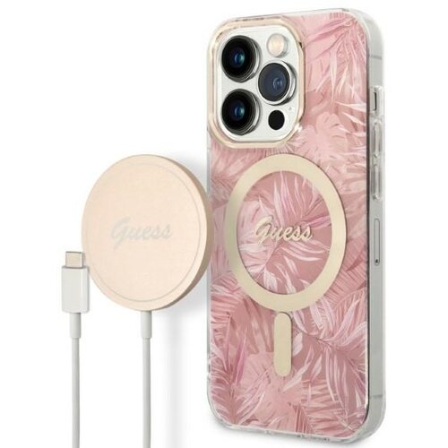 Etui GUESS Jungle do Apple iPhone 14 Pro Różowy + Ładowarka MagSafe