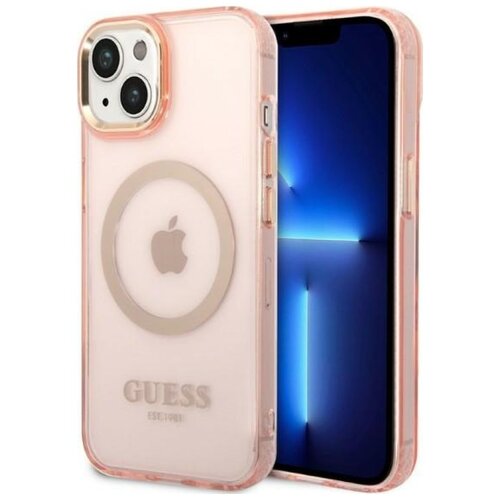 Etui GUESS Gold Outline Translucent MagSafe do Apple iPhone 14 Plus Różowy