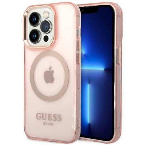Etui GUESS Gold Outline Translucent MagSafe do Apple iPhone 14 Pro Różowy
