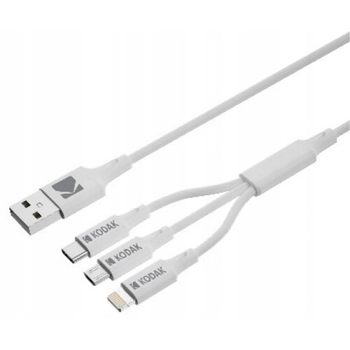 Kabel USB - Micro USB/USB Typ-C/Lightning KODAK 3w1 1 m Biały