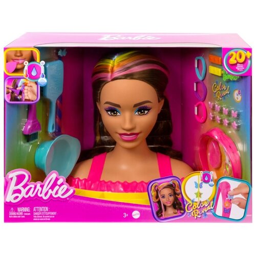 Lalka Barbie Color Reveal Głowa do stylizacji Neonowa tęcza Brązowe włosy HMD80