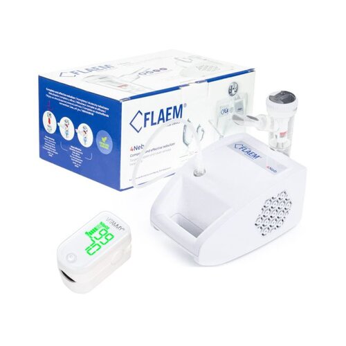 Inhalator nebulizator pneumatyczny FLAEM 4NEB 0.53 ml/min + Pulsoksymetr VITAMMY O2 Certyfikat Medyczny