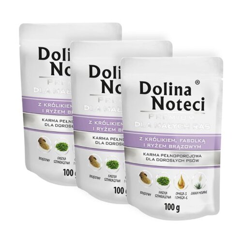 Karma dla psa DOLINA NOTECI Premium z królikiem, fasolką i ryżem 3 x 100 g
