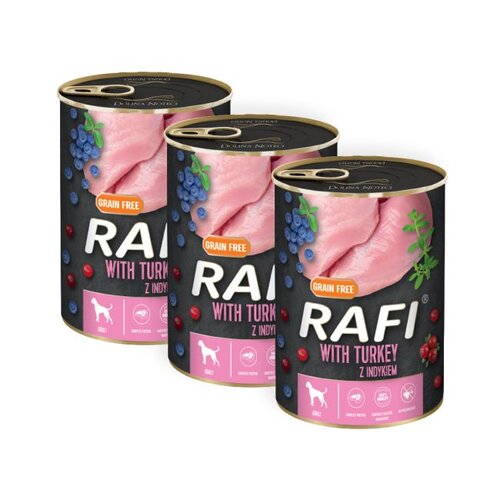 Karma dla psa RAFI z indykiem, borówką i żurawiną 3 x 400 g