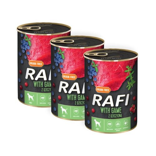 Karma dla psa RAFI z dziczyzną, borówką i żurawiną 3 x 400 g