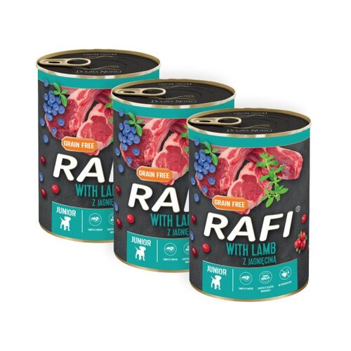 Karma dla psa RAFI Junior z jagnięciną, z borówką i żurawiną 3 x 400 g