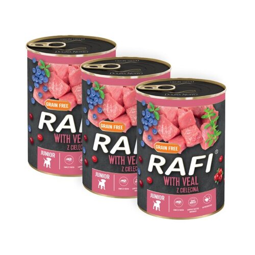 Karma dla psa RAFI Junior Cielęcina z żurawiną i borówką 3 x 400 g