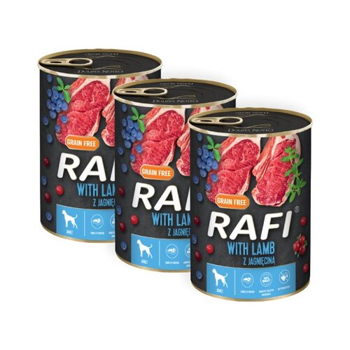 Karma dla psa RAFI z jagnięciną, borówką i żurawiną 3 x 400 g