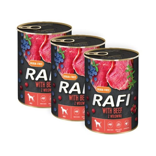 Karma dla psa RAFI Wołowina z borówką i żurawiną 3 x 400 g