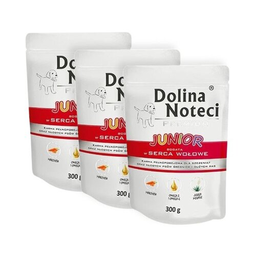Karma dla psa DOLINA NOTECI Premium Junior Serca Wołowe 3 x 300 g