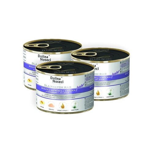 Karma dla psa DOLINA NOTECI Premium Junior Wątróbka z królika z ozorami jelenia 3 x 185 g