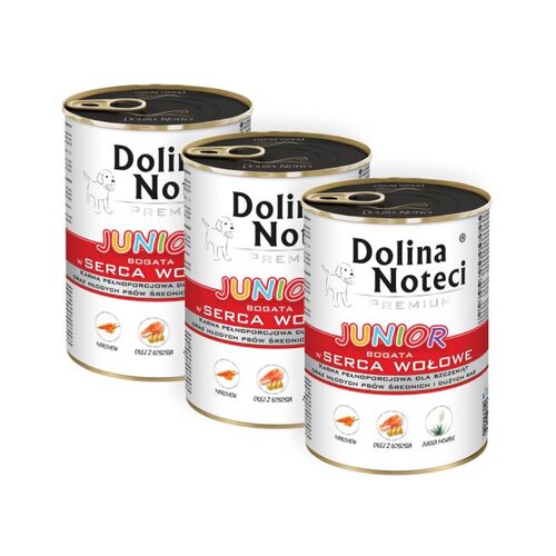 Karma dla psa DOLINA NOTECI Premium Junior Serca Wołowe 3 x 400 g
