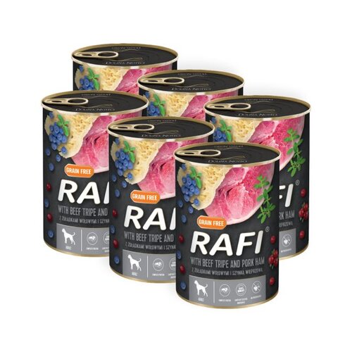 Karma dla psa RAFI Żołądki wołowe i szynka z borówką i żurawiną 6 x 400 g