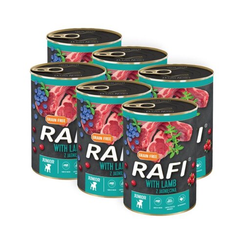 Karma dla psa RAFI Junior z jagnięciną, z borówką i żurawiną 6 x 400 g