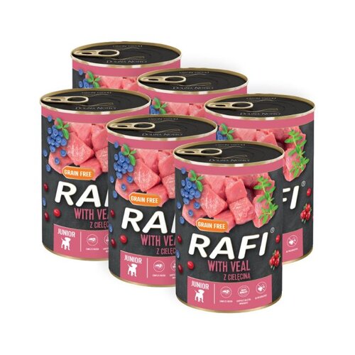 Karma dla psa RAFI Junior Cielęcina z żurawiną i borówką 6 x 400 g