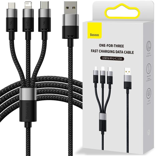 Kabel USB - Micro USB/USB-C/Lightning BASEUS StarSpeed 3w1 1.2 m Czarny