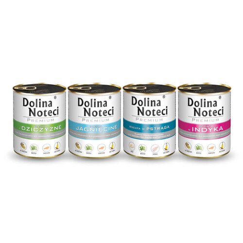 Karma dla psa DOLINA NOTECI Premium bogata w pstrąga, dziczyznę, indyka, jagnięcinę 4 x 800 g