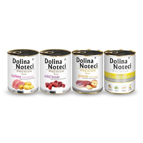 Karma dla psa DOLINA NOTECI Premium bogata w kurczaka, dziczyznę, gęś z jabłkiem, indyka z ziemniakami 4 x 800 g