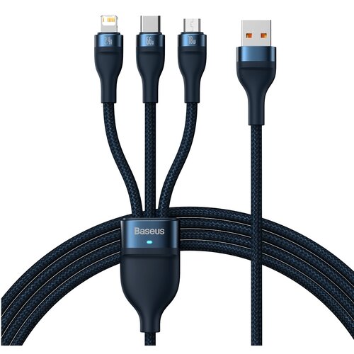 Kabel USB - USB Typ-C/Micro USB/Lightning BASEUS Flash Series 2 66W 1.2 m Niebieski