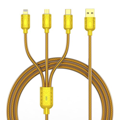 Kabel USB - Lightning/USB Typ-C/microUSB XO 3w1 NB216 3A 1.2 m Złoty
