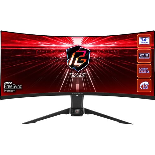 Monitor ASROCK Phantom Gaming PG34WQ15R2B 34" 3440x1440px 165Hz 1 ms [MPRT] Curved