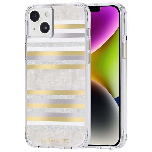 Etui CASE-MATE Pearl Stripes MagSafe do Apple iPhone 14 Plus Szaro-złoty