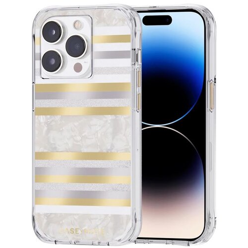 Etui CASE-MATE Pearl Stripes MagSafe do Apple iPhone 14 Pro Szaro-złoty