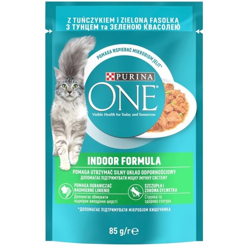 Karma dla kota PURINA ONE Indoor Formula Tuńczyk i zielona fasolka 85 g