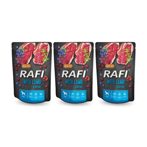 Karma dla psa RAFI z jagnięciną, borówką i żurawiną 3 x 300 g