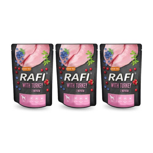 Karma dla psa RAFI z indykiem, borówką i żurawiną 3 x 300 g