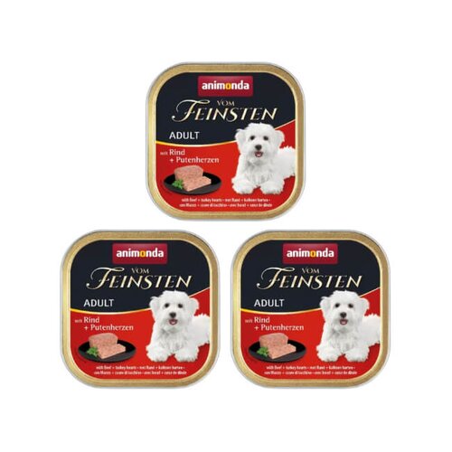 Karma dla psa ANIMONDA Vom Feinsten Wołowina z sercami indyczymi 3 x 150 g