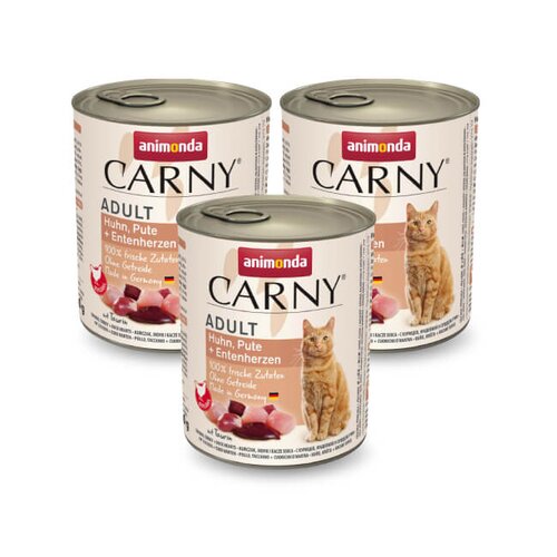Karma dla kota ANIMONDA Carny Kurczak z indykiem i kaczymi sercami 3 x 400 g