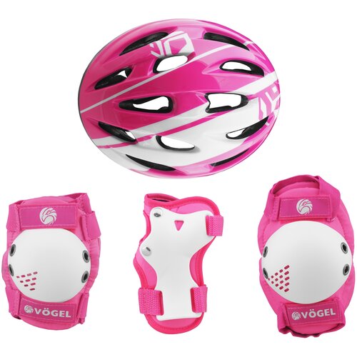 U Kask rowerowy VÖGEL VOK-450S Różowy dla dzieci (Rozmiar S) + Zestaw ochraniaczy