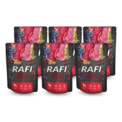 Karma dla psa RAFI z wołowiną, borówką i żurawiną 6 x 300 g