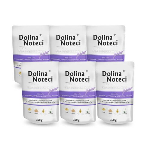 Karma dla psa DOLINA NOTECI Premium bogata w wątróbkę z królika z ozorami z jelenia 6 x 100 g