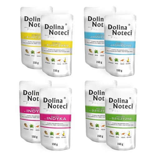 Karma dla psa DOLINA NOTECI Premium bogata w dziczyznę, indyka, jagnięcinę, kurczaka 8 x 150 g