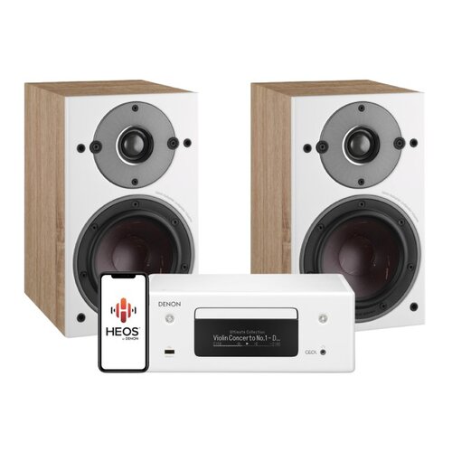 Zestaw stereo DENON RCDN-10 (Biały) + Kolumny głośnikowe DALI OBERON 1 (Jasne drewno)