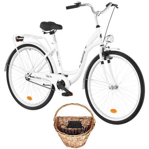 Rower miejski INDIANA Moena S1B 28 cali damski Biały + Koszyk wiklinowy na rower VÖGEL VKS-502 Stylowy