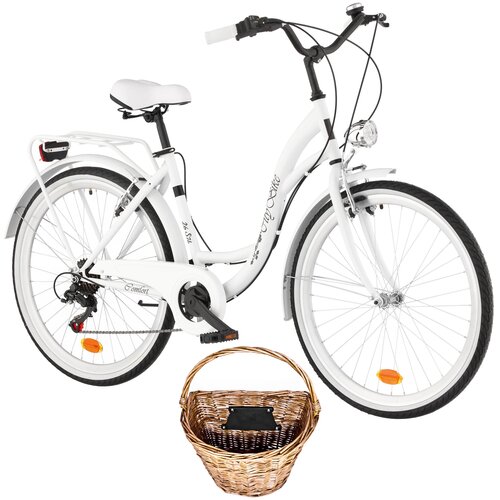 Rower miejski DAWSTAR Citybike S7B 26 cali damski Biały + Koszyk wiklinowy na rower VÖGEL VKS-502 Stylowy