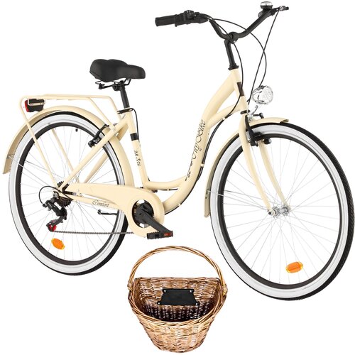 Rower miejski DAWSTAR Citybike S7B 28 cali damski Cappuccino + Koszyk wiklinowy na rower VÖGEL VKS-502 Stylowy