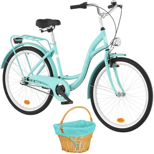 Rower miejski DAWSTAR Citybike S3B 26 cali damski Lazurowy + Koszyk wiklinowy na rower VÖGEL VKS-702 Stylowy Turkusowy
