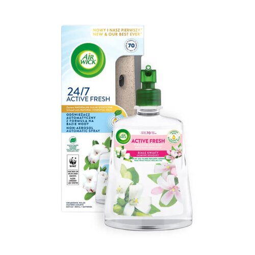 Odświeżacz powietrza AIR WICK 24/7 Active Fresh + Wkłady do odświeżacza powietrza AIR WICK Active Fresh Białe Kwiaty, Kwiat Bawełny 2 x 228 ml