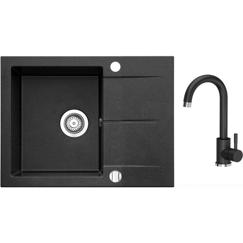 Zlewozmywak jednokomorowy z ociekaczem ICEBERG San ZZB1411ABM Onyx 50x59 + Bateria