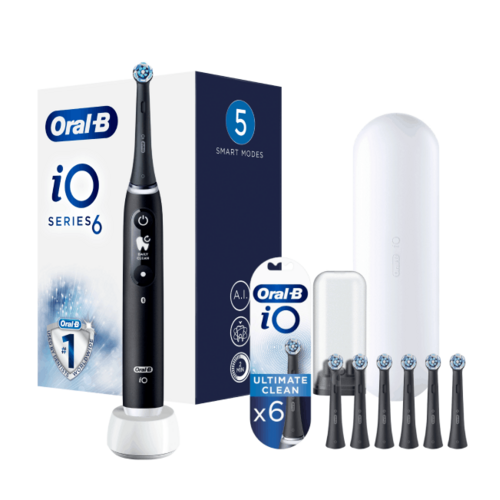 Szczoteczka magnetyczna ORAL-B iO 6 Czarny + Końcówka szczoteczki ORAL-B IO Ultimate Clean EB6 (6 sztuk)