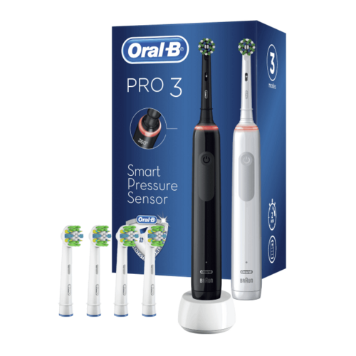 Zestaw szczoteczek rotacyjnych ORAL-B Pro 3 3900 + Końcówka szczoteczki ORAL-B Floss Action Clean Maximiser EB25-2 (4 sztuki)